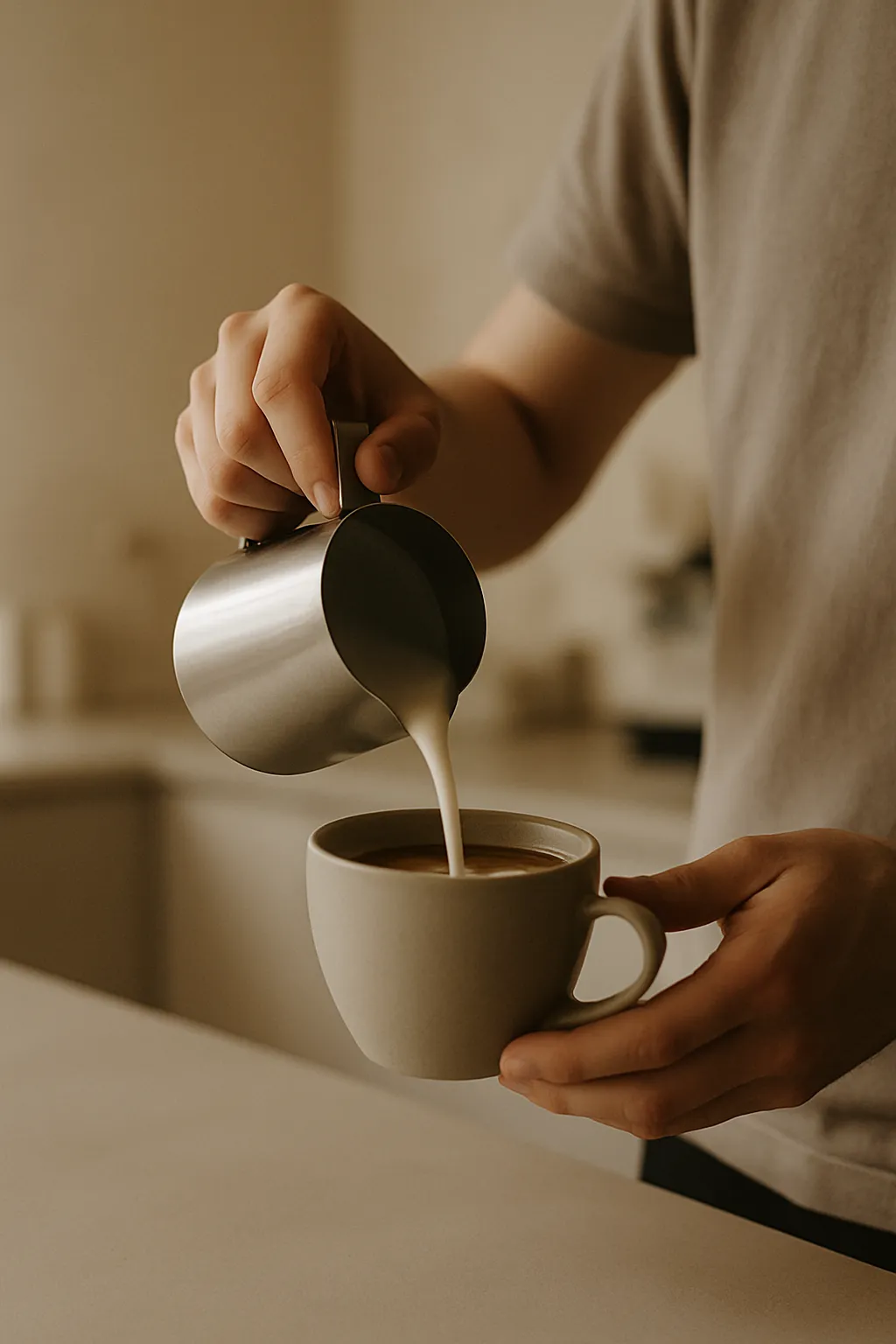 Barista bereitet ruhig einen Kaffee zu