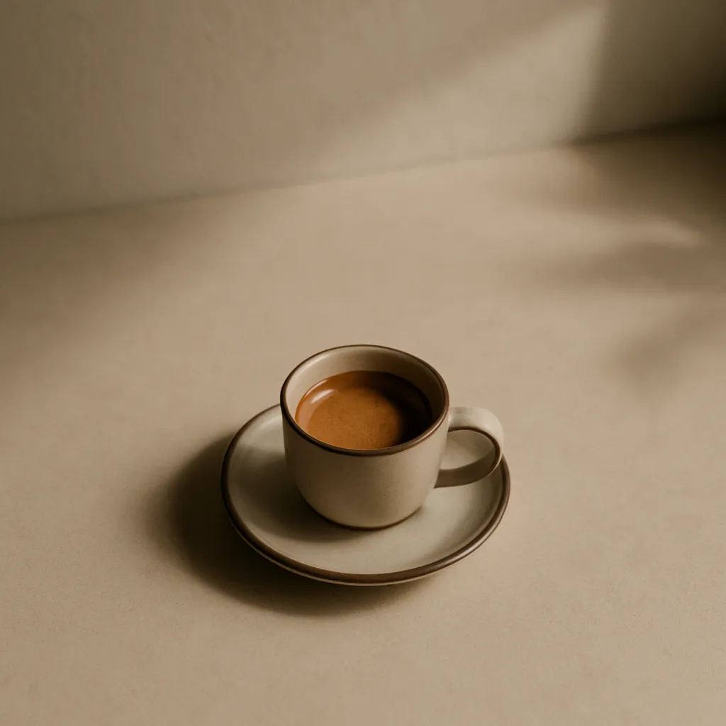Espresso in einer kleinen Tasse auf hellem Tresen